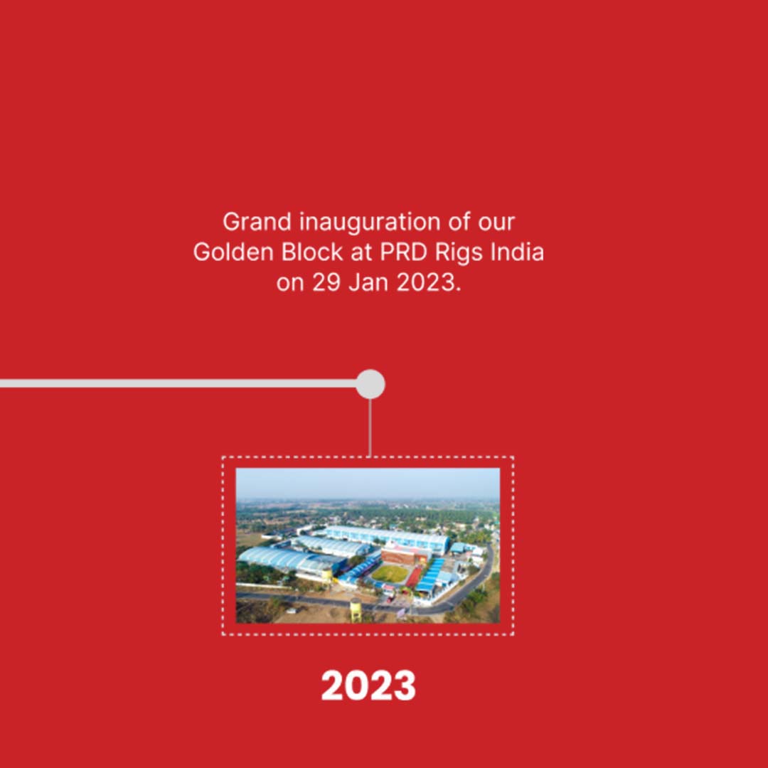 PRD Rigs history timeline with milestones in manufacturing and global expansion