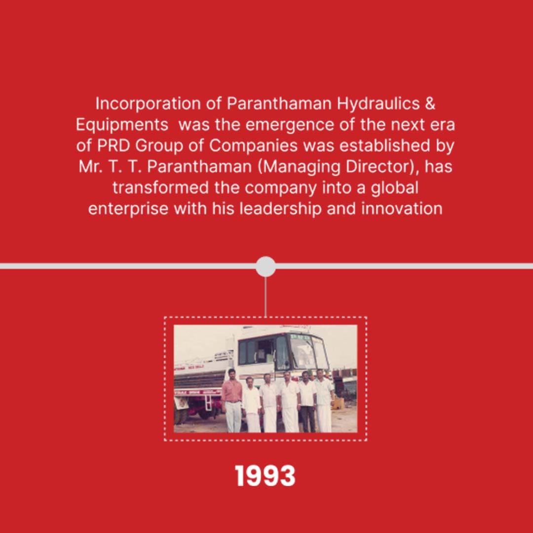 PRD Rigs history timeline with milestones in manufacturing and global expansion