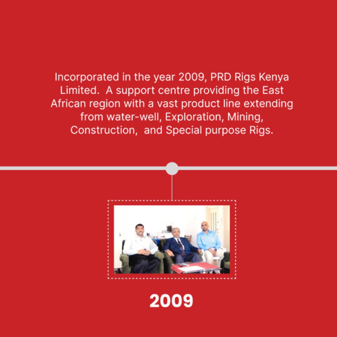 PRD Rigs history timeline with milestones in manufacturing and global expansion