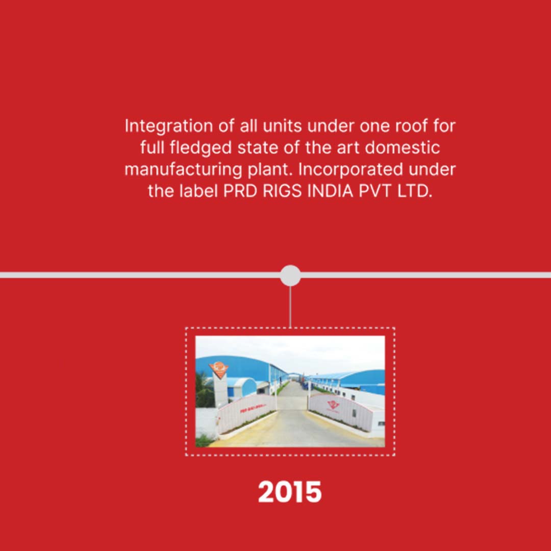 PRD Rigs history timeline with milestones in manufacturing and global expansion